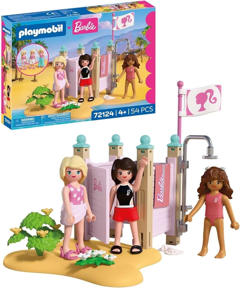 PLAYMOBIL Barbie Strandmode | Umkleidekabine & Dusche mit Barbie, Teresa & Renee | Stylische Strandlooks & Malibu‑Sommerfeeling | Fördert Rollenspiel & Kreativität | Für Kinder ab 4 Jahren | 72124