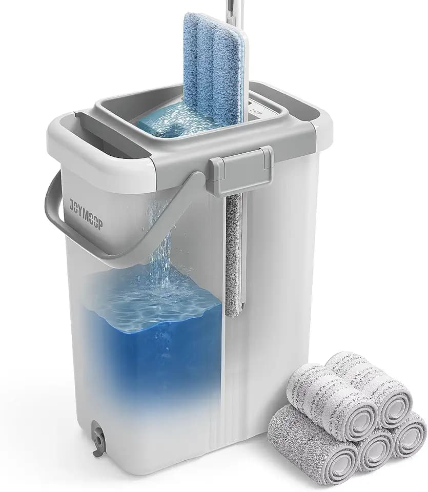 JOYMOOP Mop and Bucket Set for Commercial, 5 Microfiber Pads, White, Max