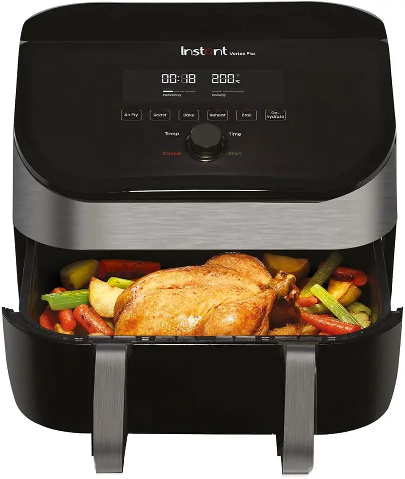 Instant VersaZone Heißluftfritteuse/XXL Single + Doppelkammer in 1-8.5L Digitaler Air Fryer Edelstahl, 8-in-1 Smart Programme - Frittieren, Backen, Braten, Grillen, Dörren, Aufwärmen