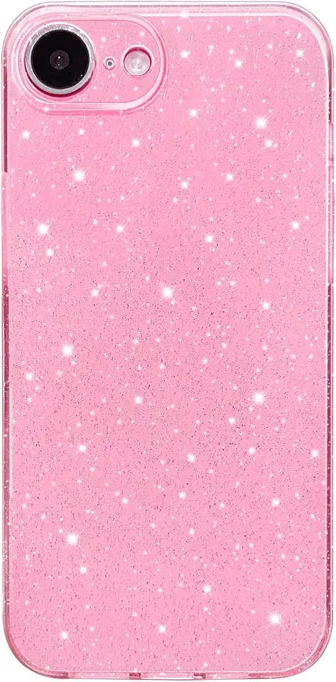 Hython Case for iPhone 17e Case Glitter Cute Sparkly Shiny Bling Sparkle Phone Cases 6.1", Thin Slim Fit Soft TPU Bumper Shockproof Rubber Protective Cover for Women Girls Girly, Bright Pink