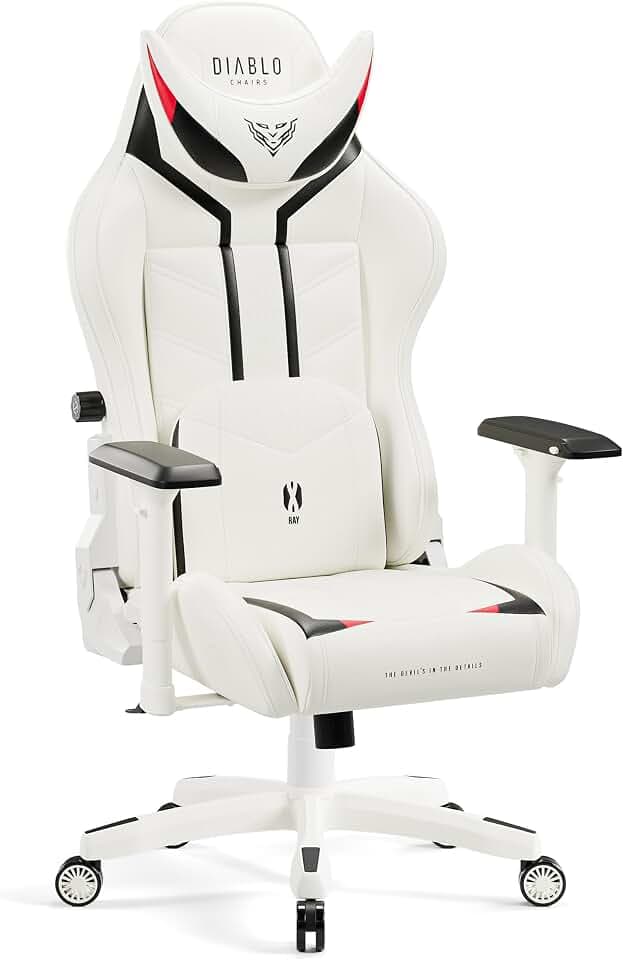Diablo X-Ray Gaming Stuhl Bürostuhl Gamer Chair Schreibtischstuhl 4D Armlehnen Ergonomisches Design Kunstleder Perforation Wippfunktion Weiß-Schwarz King (XL)