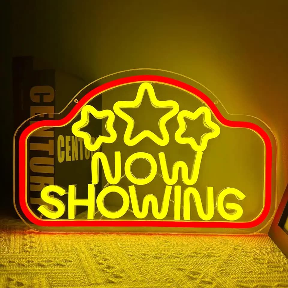 Now Showing Neon Sign - Movie Theater Led Neon Sign for Wall Decor Cinema Neon Light Up Sign for Movie Night Party Decorations