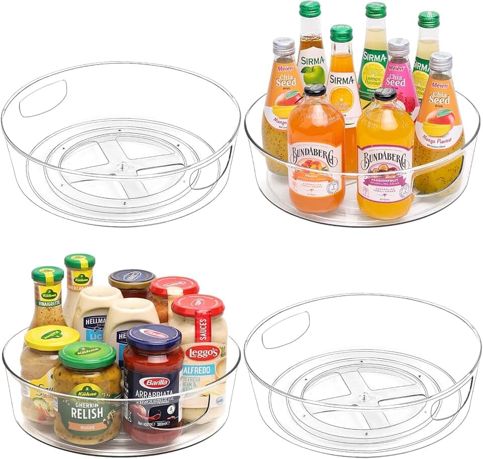 Guzon 4 Pack Lazy Susan Turntable, 12 Inch Rotating Organizer with Handles