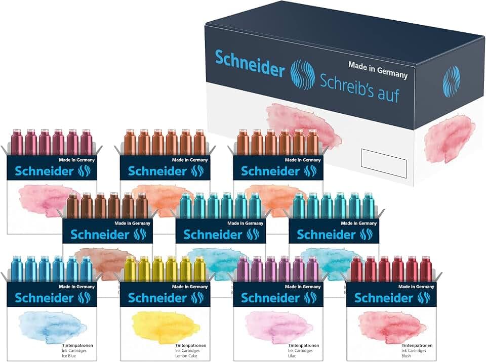 Schneider 166100 Pastell Tintenpatrone (Standard Patronen für Füller) sortiert, 10x6 Stück