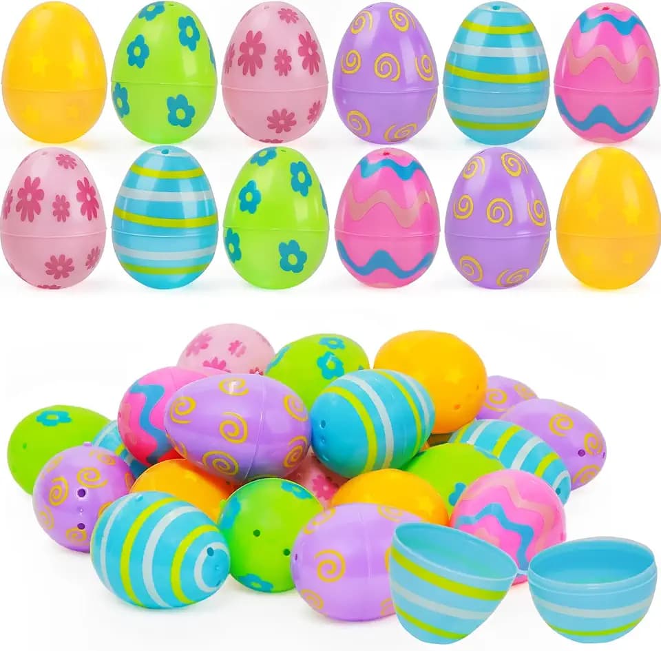 48PCS Easter Eggs Empty Plastic Eggs Bulk Fillable Easter Eggs for Easter Hunt Basket Stuffers Fillers Party Favor Classroom Prize Supplies.