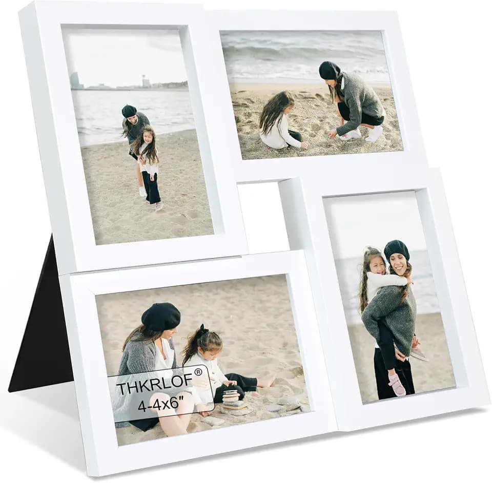 4x6 Picture Frames Collage 1 Pack, 4 Opening Multi Family Photo Collage Frames with Real Glass for Wall Hanging or Tabletop, White