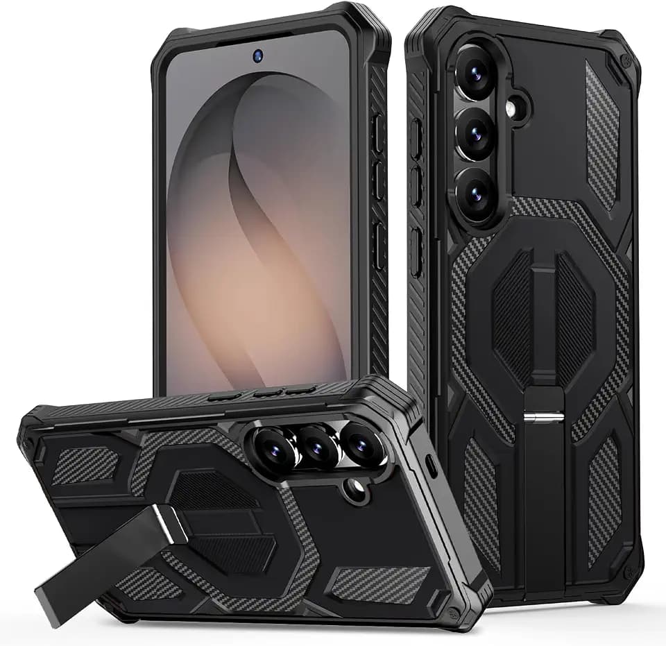 for Samsung Galaxy S25 Plus Case, 15FT Military-Grade Shockproof Phone Case with Invisible Kickstand, Compatible with MagSafe, Strong Magnetic, Heavy Duty Protection for S25+ Plus(Black)