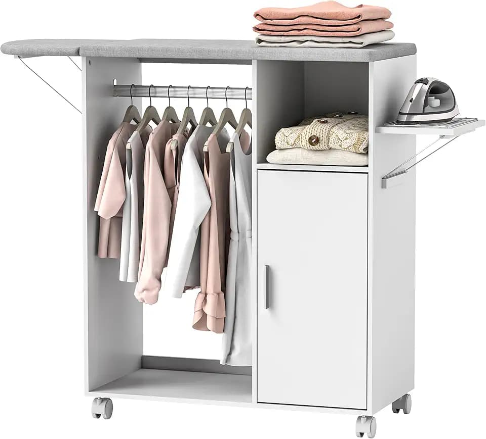 HOMCOM Bügeltisch auf Rollen, 127 x 42,5 x 99 cm, Weiß