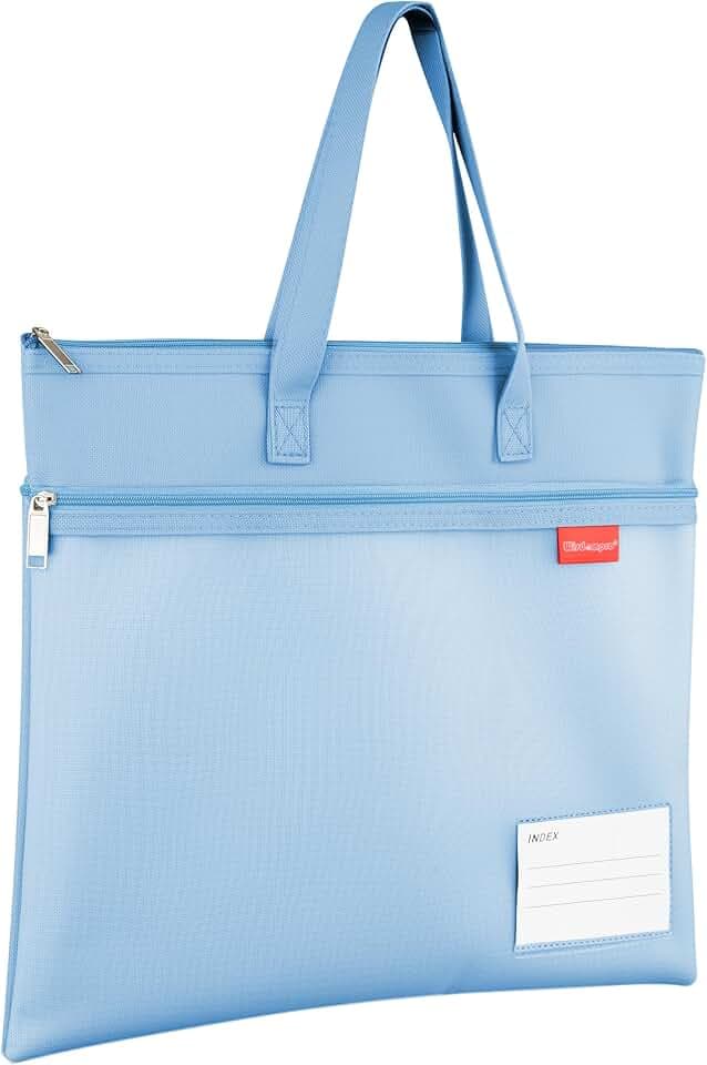 Wisdompro 14.1×11" Mesh Zipper Pouch with Handle, 3 Pockets File Bag-Blue