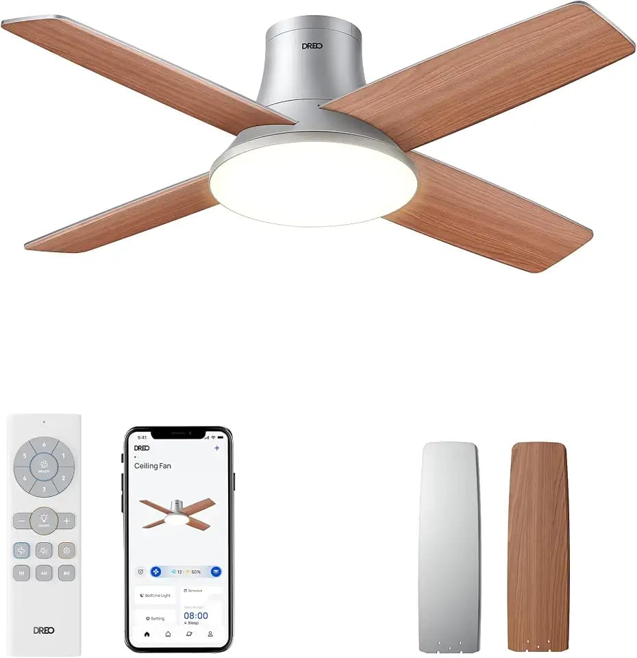 DREO Ceiling Fans with Lights, 44'', RGBIC Flush Mount Smart Ceiling Fan