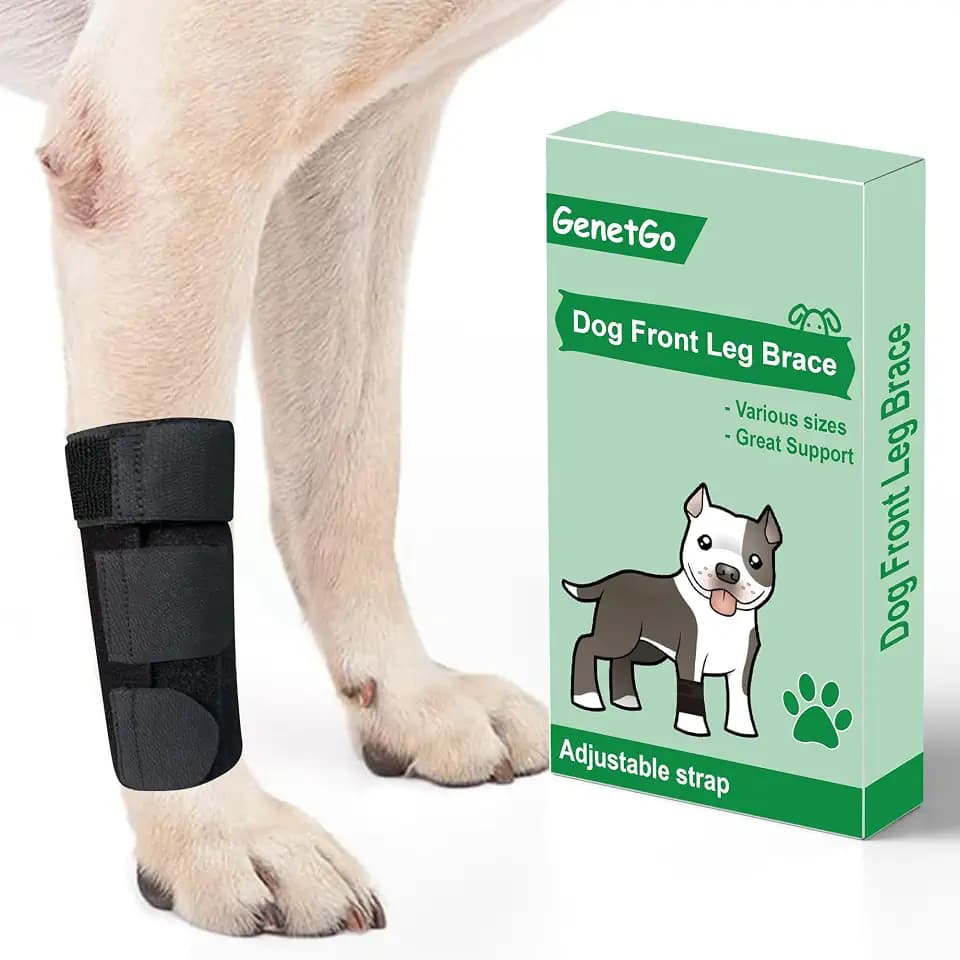 GenetGo Dog Canine Front Leg Brace Paw Compression Sleeve Joint Wraps - Protects Wounds Stop Licking & Prevents Injuries, Sprains Helps with Loss of Stability from Arthritis - Medium