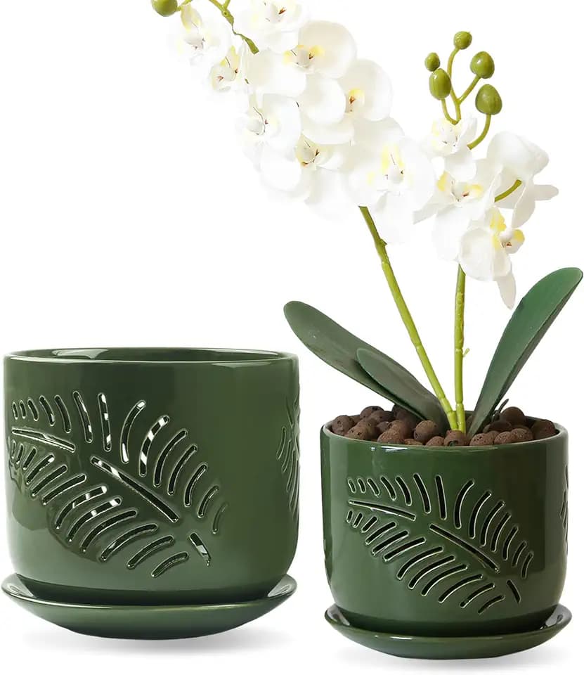 5+6 inch Orchid Pots with Holes, Orchid Pots for Repotting, Healthy Air Circulation Plant Pots for Plant Lovers, Planters for Indoor/Outdoor Plants, Set of 2