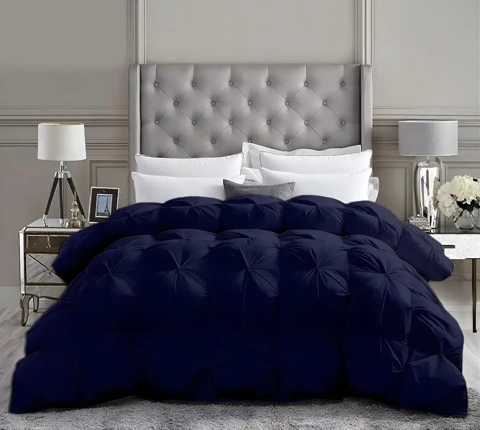 Pinch Pleat Pintuck Luxury Comforter King 102x90 Navy Blue