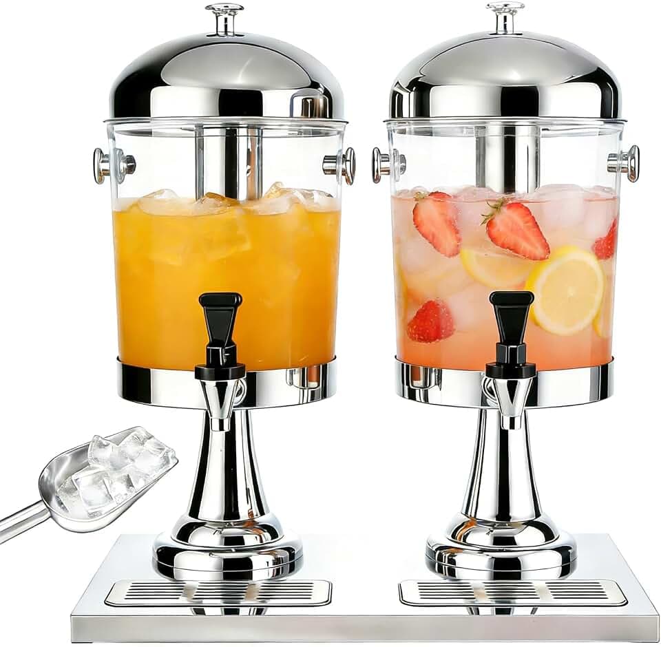 4.4 Gallon Iced Beverage Dispenser, Stainless Steel Water Jar with Stand