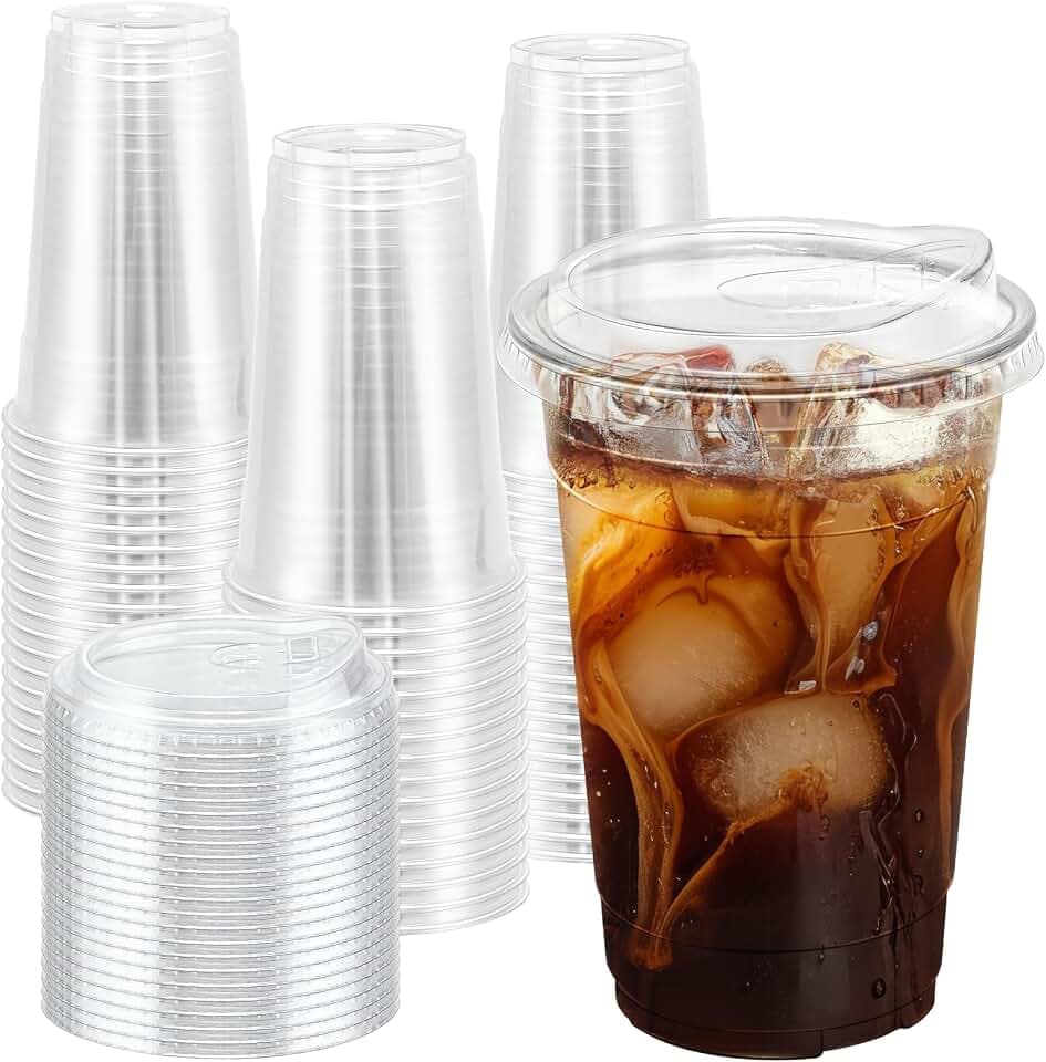 BYSNOW 50 Pack 20 oz Clear Plastic Cups with Sip Lids, Iced Coffee Cups