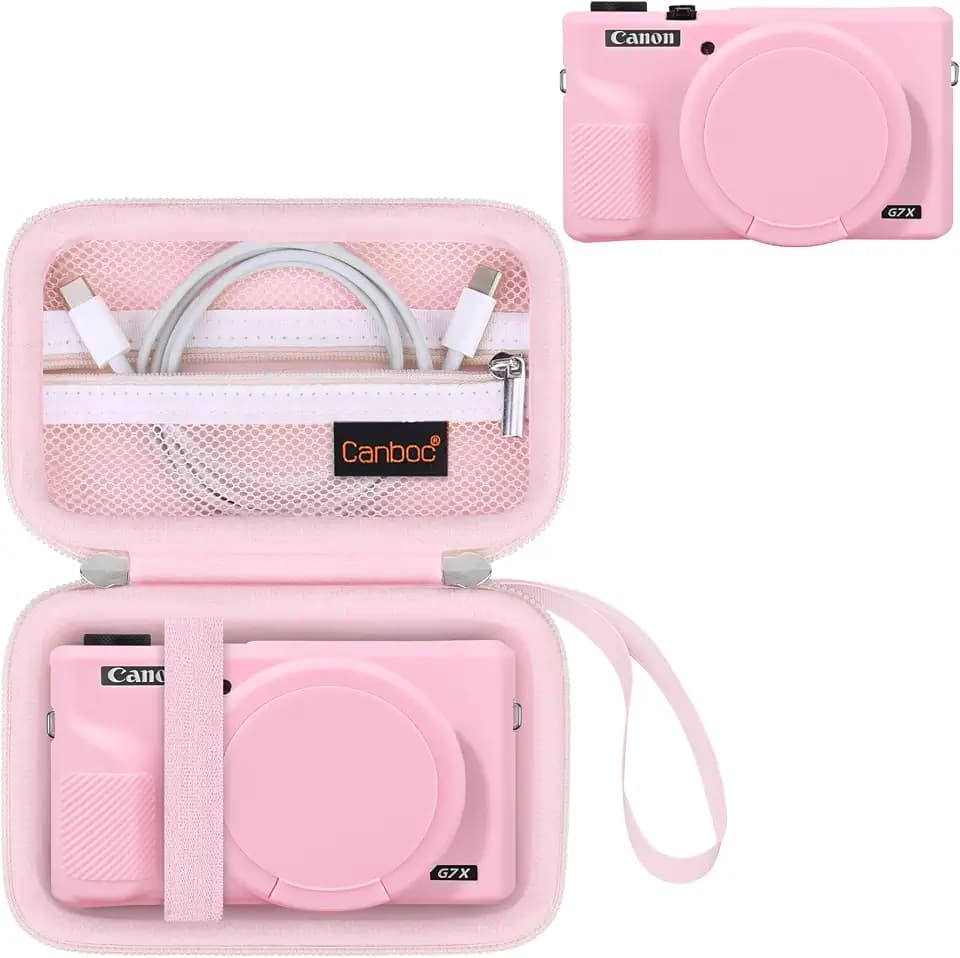 Canboc 2 in 1 Camera Case for Canon PowerShot G7X Mark III, Jelly Pink