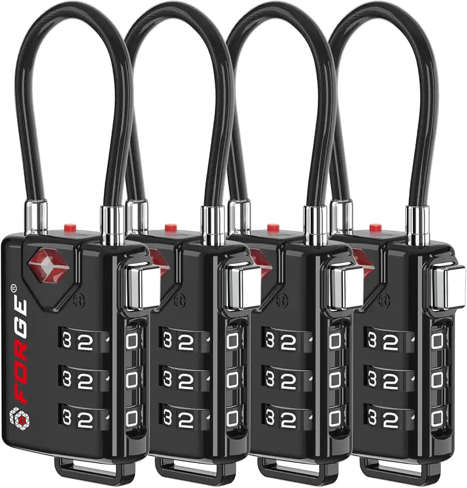 Forge TSA Approved Luggage Locks, Open Alert Cable Lock, Black, 4 Pack