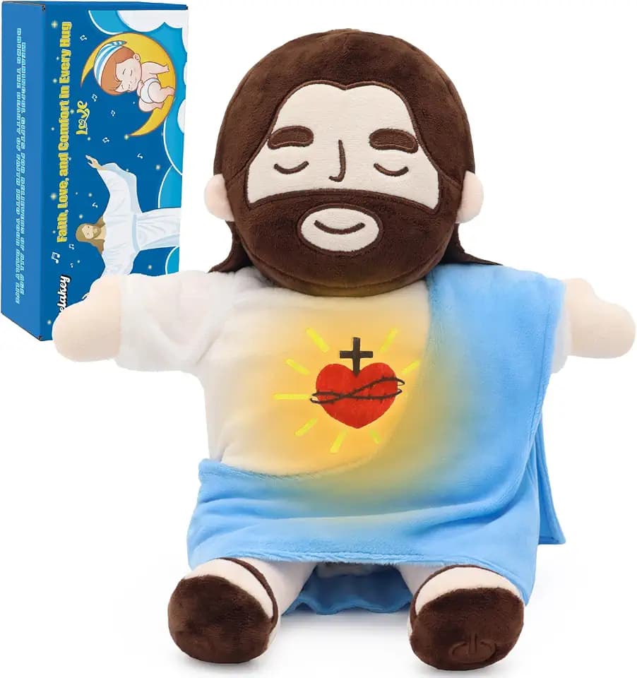 Yelakey 15.7" Jesus Plush that Breathes, Soothing Light Up Musical Toy