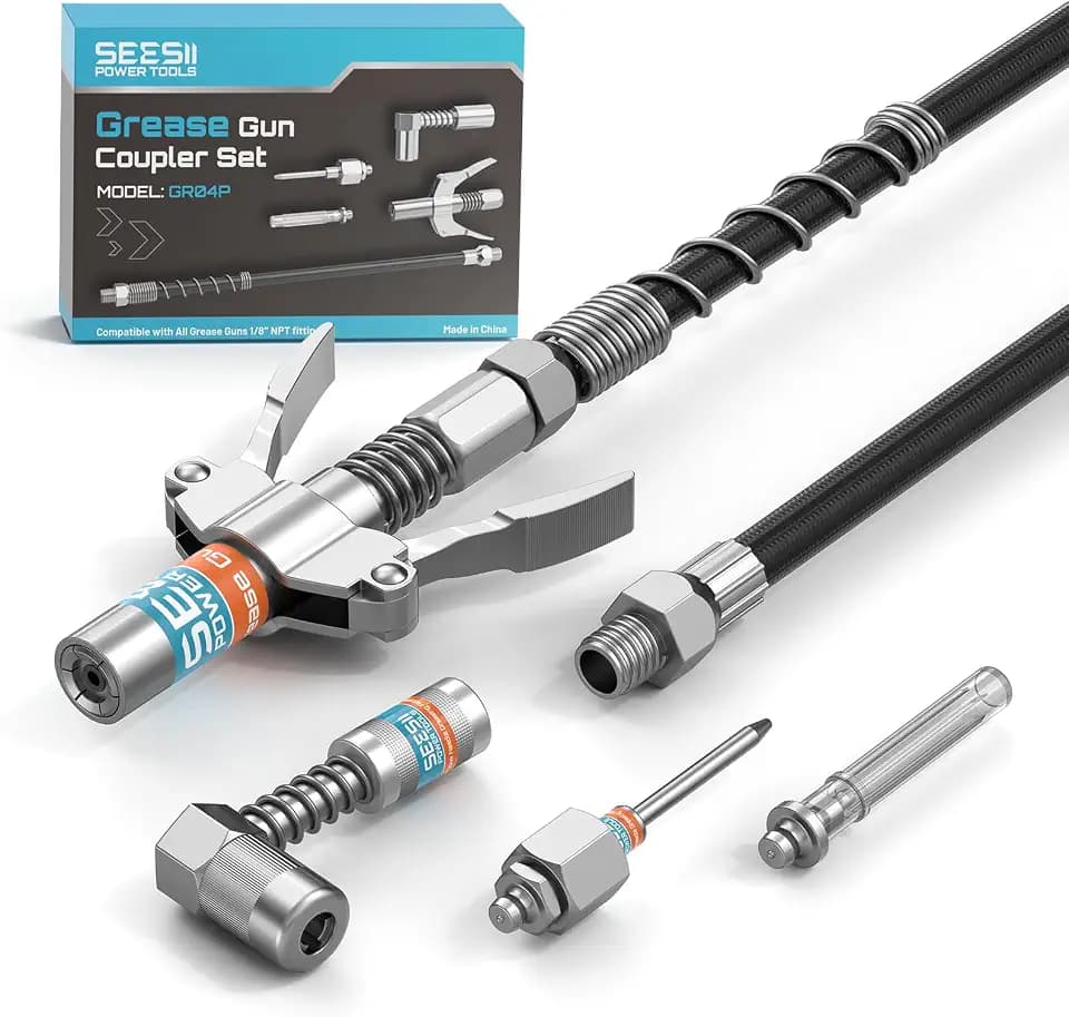 Seesii Grease Gun Accessory Kit for Easy Greasing Narrow & Tight Spaces