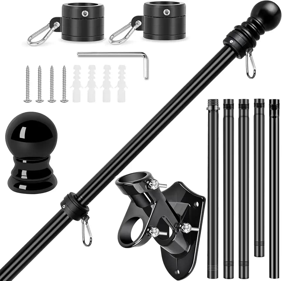 6FT Flag Pole Kit for House, Adjustable Heavy Duty Rust Resistant Metal Flagpole for Outside, Outdoor Wall Mount Porch Flagpole for 3x5 Flags, Residential Use (Flag NOT Included)