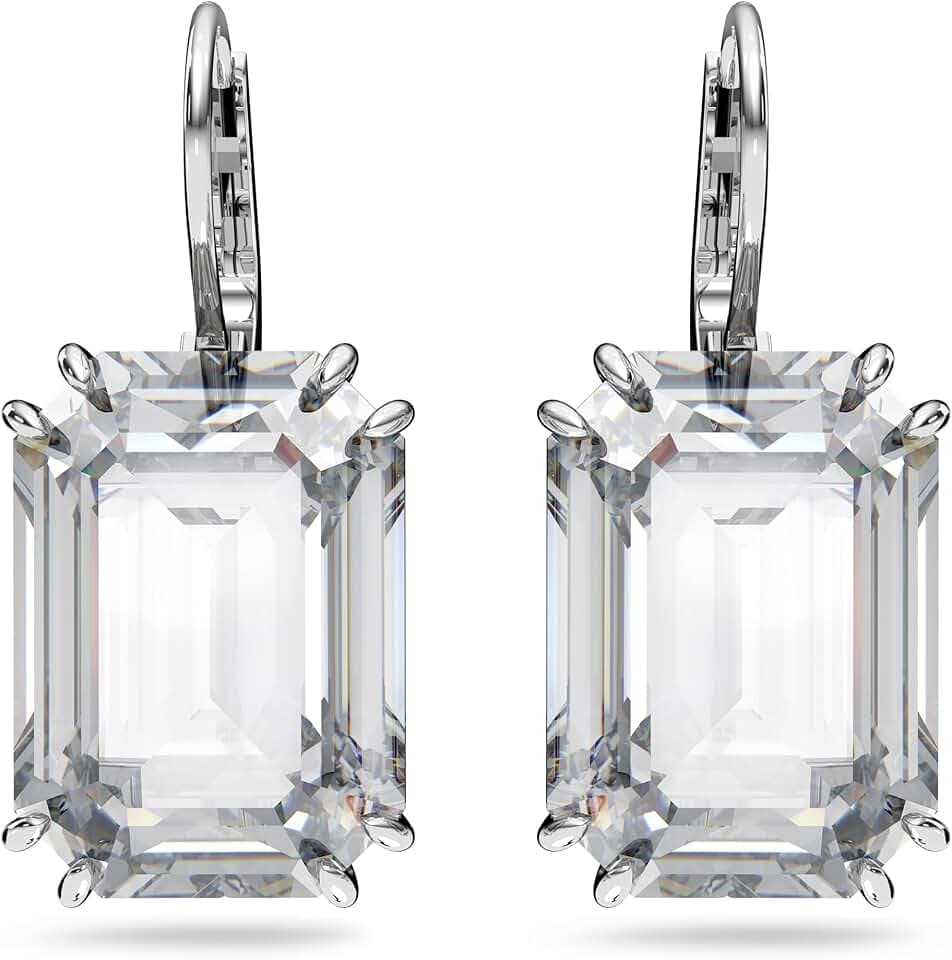 Swarovski Millenia Drop Earrings with Clear Oversized Octagon Cut Crystal in Rhodium Finish