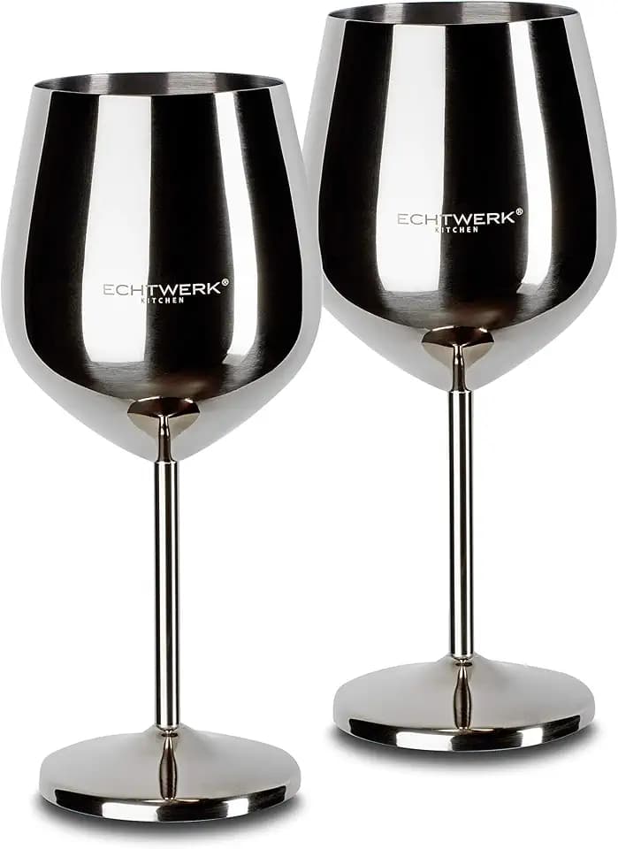 ECHTWERK bruchsichere Weingläser/Weinkelche aus Edelstahl, Weinglas-Set, Rotweinglas, Weinprobe-Gläser, Campinggläser, Cocktailgläser, robust, unzerbrechlich, Silber Edition, 2tlg, 21x 7,3cm, 0,5L
