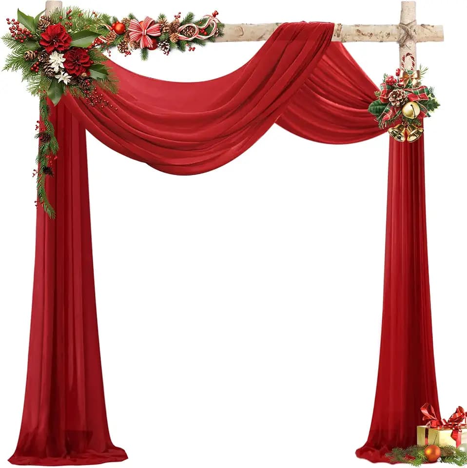 VOK Red Wedding Arch Draping Fabric Chiffon Fabric, 29in x 18Ft Sheer Chiffon Outdoor Curtain for Wedding Ceremony Birthday Party Decoration (Red,1 Panel)