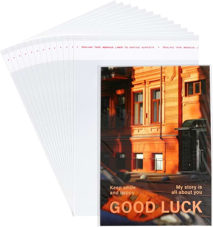 200Pcs 5-1/2 x 7-1/2 Inch Greeting Card Clear Plastic Sleeves Self Sealing Cello Cellophane Bags - Fit 5x7 Inch Cards w/Envelope Toploaders A6 A7 Photos Cookie