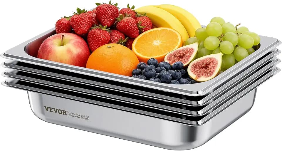 VEVOR Gastronormbehälter Hotelpfanne (1/2-Größe) 4 Stk. 3,8 L, wiederverwendbare Behälter (63,5 mm tief), rostfreie Catering-Aufbewahrung, Panierschale Speisebehälter für Party Restaurant Buffet