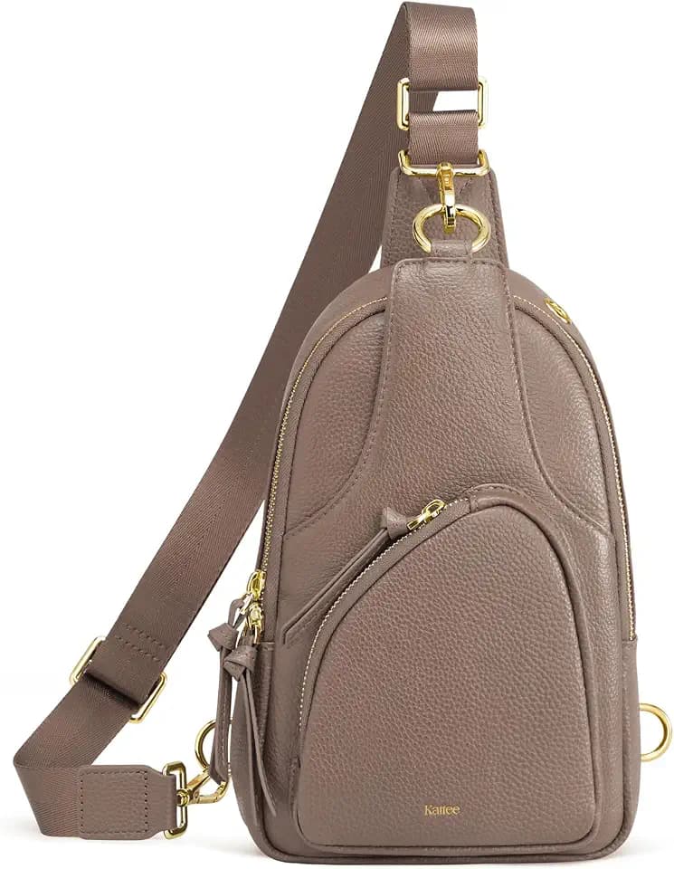 Kattee Sling Bag for Women, Leather Crossbody Bags for Travel, Khaki