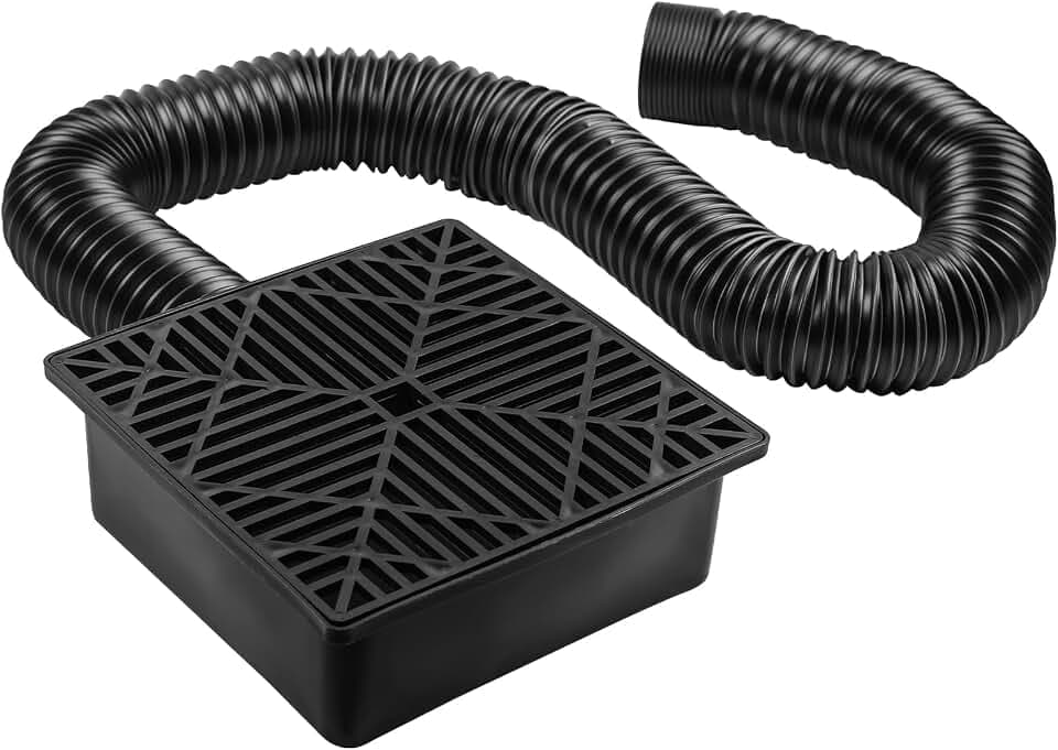 9 Zoll Dachrinnen Ablaufanschluss Set, Auffangbecken Fallrohr Set mit 1,55m Verlängerbarer Schlauch, 23 x 23cm Auffangbecken Fallrohr Verlängerungsset Nicht Grabender Ablaufadapter