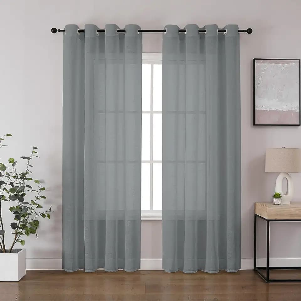 CUCRAF Leinen Voile Vorhänge mit Ösen Lichtfilterung Gardine für Schlafzimmer Wohnzimmer, Grau Blau, H160 x B140cm 2er Set
