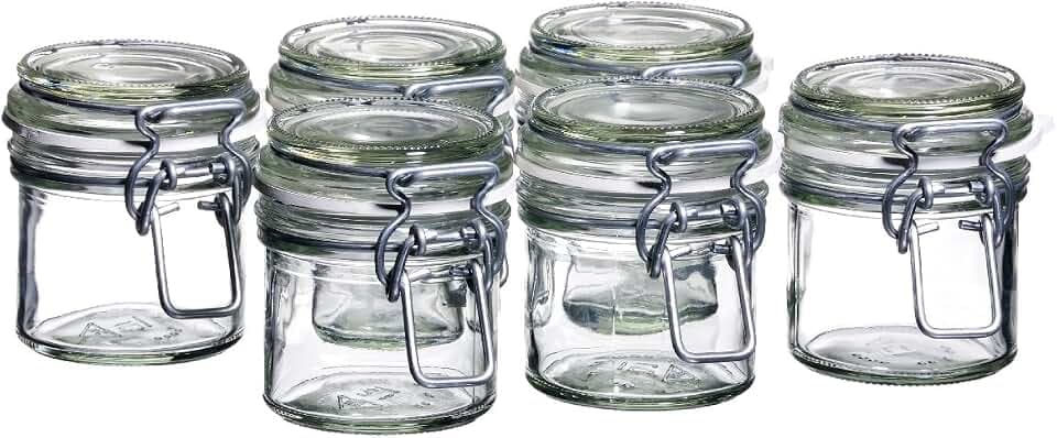 MÄSER 925337 Gothika, Einmachgläser klein, made in Germany, 6er Set à 90 ml, Vorratsgläser mit Deckel und Drahtbügel zum luftdichten Aufbewahren, Einkochen und Einlegen, Glas, transparent