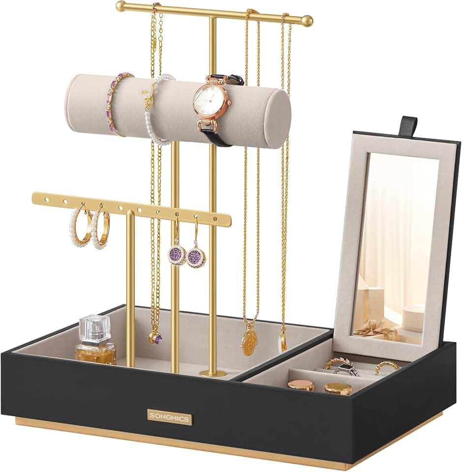SONGMICS Schmuck Organizer mit 3 Ebenen, Samt Schmuckständer