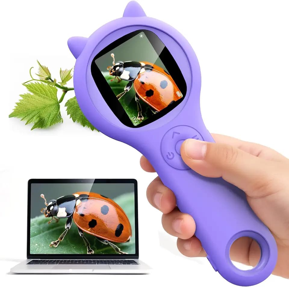 Kids Microscope, 500X Digital Magnifying Glass, Explore STEM Toy, Purple