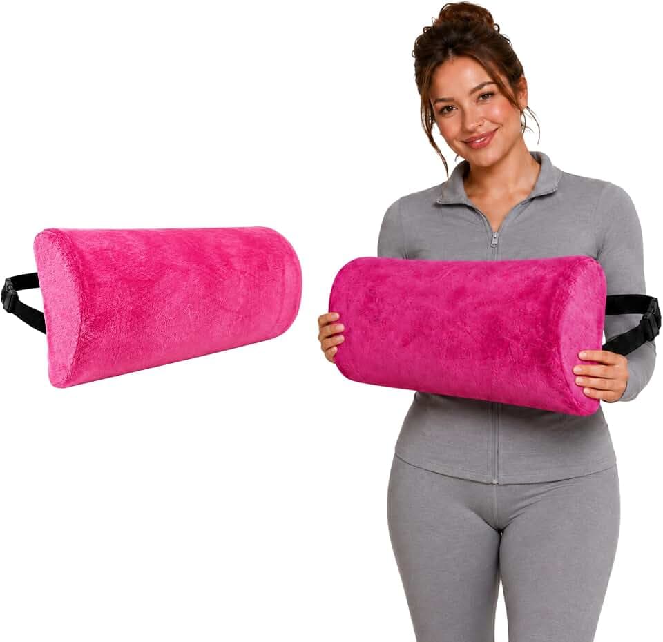 Lumbar Pillow for Chair, Detachable Lumbar Support Pillow for Office Chair Back Support, Breathable Lower Back Support Pillow Lumbar Roll (Pink)