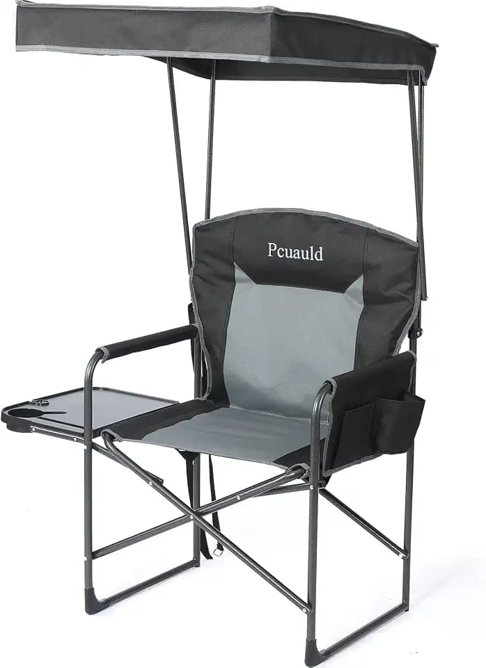 Oversized Camping Chairs with Canopy Foldable Directors Chair with Side Table & Pockets Portable Adults Heavy Duty Outdoor Folding Chairs for Lawn, Beach, Picnic, Sports and Fishing, Supports 500lbs