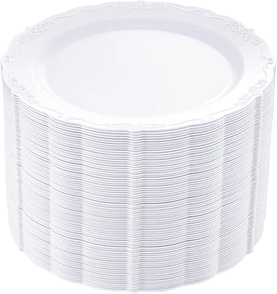 DaYammi 60PCS White Plastic Plates, 10 inch Disposable Dinner Plates