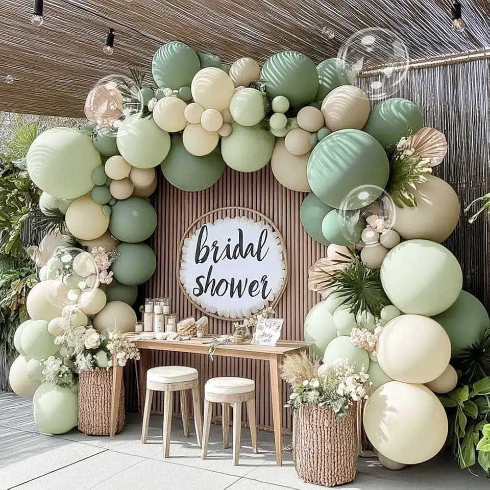 Dusty Green White Balloon Arch Kit Double Stuffed Sage Mint Green Sand Ivory Boho Balloon Garland with Clear Bobo Latex for Neutral Baby Shower Bridal Wedding Birthday Woodland Fall Party Decoration