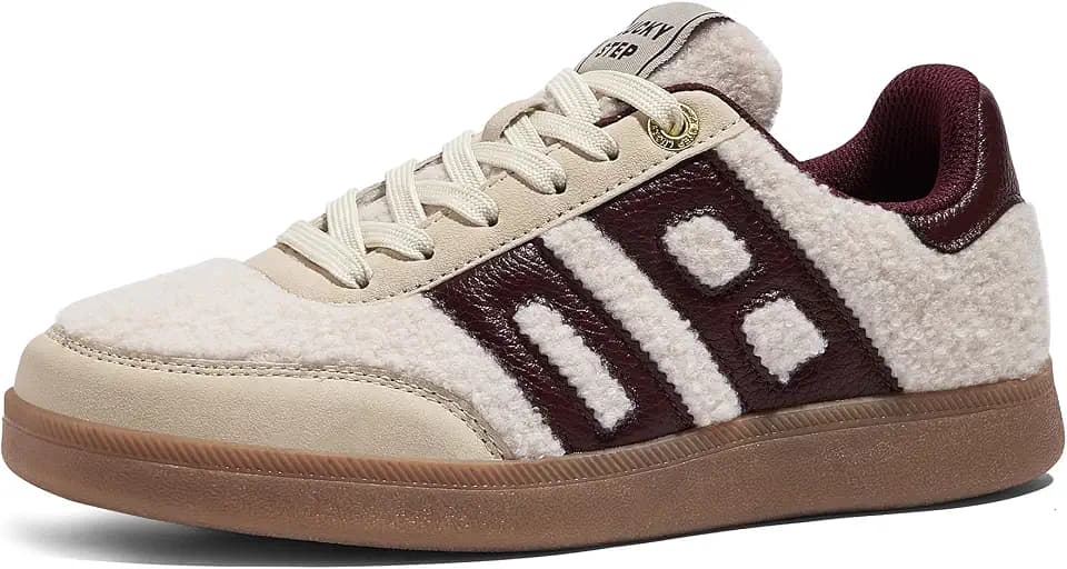 LUCKY STEP Women's Casual Faux Fur Sneakers Plush Retro Gum Sole Fashion Low Top Walking Classic Trendy Skate Tennis Shoes