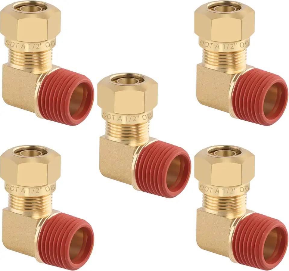 5PCS Brass DOT 1/2" Tube x 1/2" NPT Nylon Tubing 90 Degree Elbow