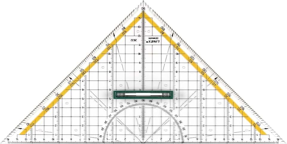 Linex 2632 Geo-Dreieck aus Kunststoff, mit Griff, 30 cm, Winkelmesser, Abnehmbarer Griff, Facette, Tuschenoppen, Metrische Skala
