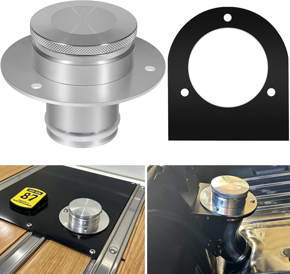 Camoo 17-2530 Remote Fuel Tank Filler Neck With Billet Aluminum Gas Cap & Weld-On Steel Mount Bracket For 2" Hose Connection, Straight