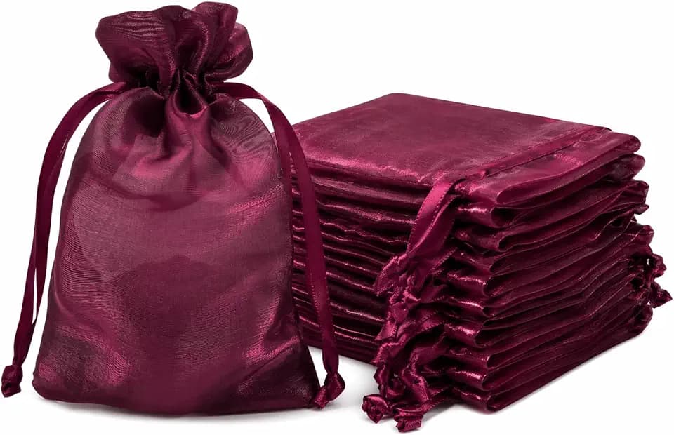 QIANF 20 Pcs Burgundy Small Organza Bags 4X6 inch for Wedding Favors with Drawstring, Mini Mesh Gift Bags Jewelry Pouch for Candy Bridal Shower Party Favor Baby Shower Christmas