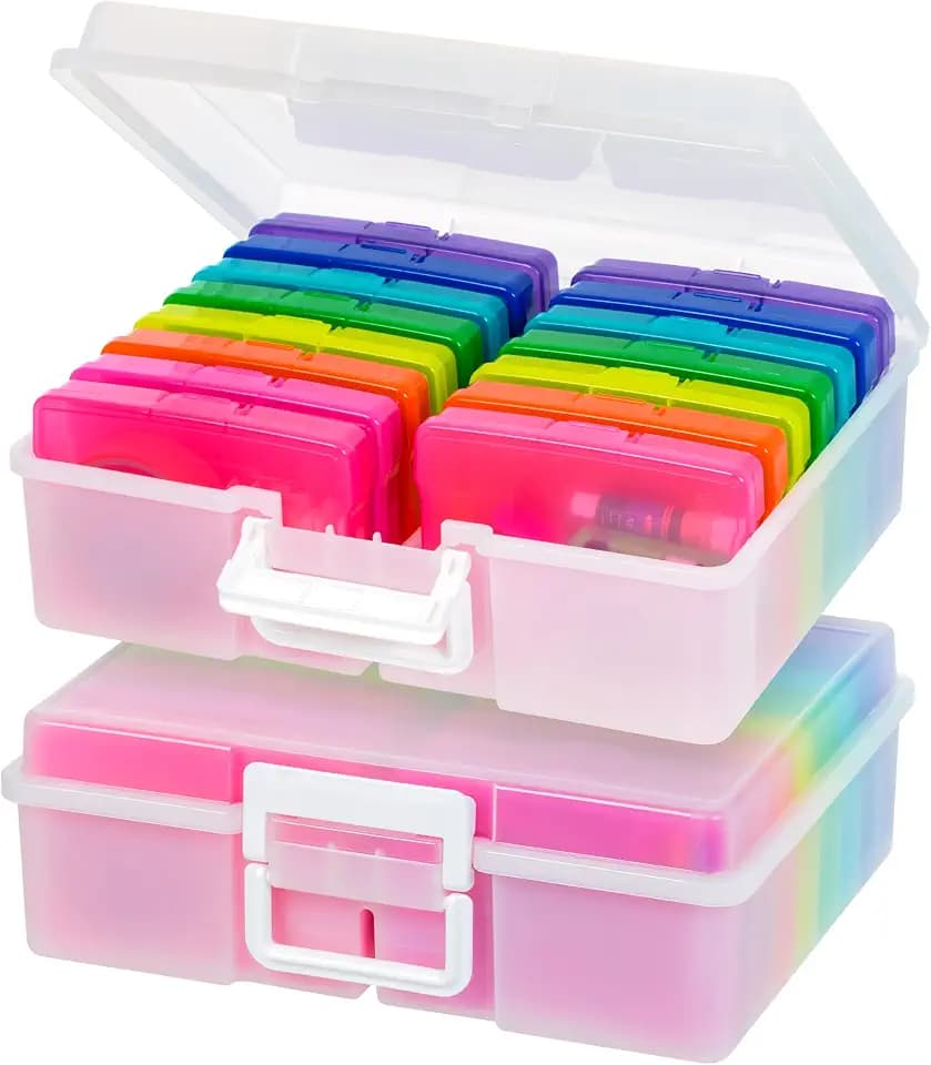 IRIS USA Photo Storage Box |Made in USA| 16 Cases - (2-Pack) - Pearl/Multi