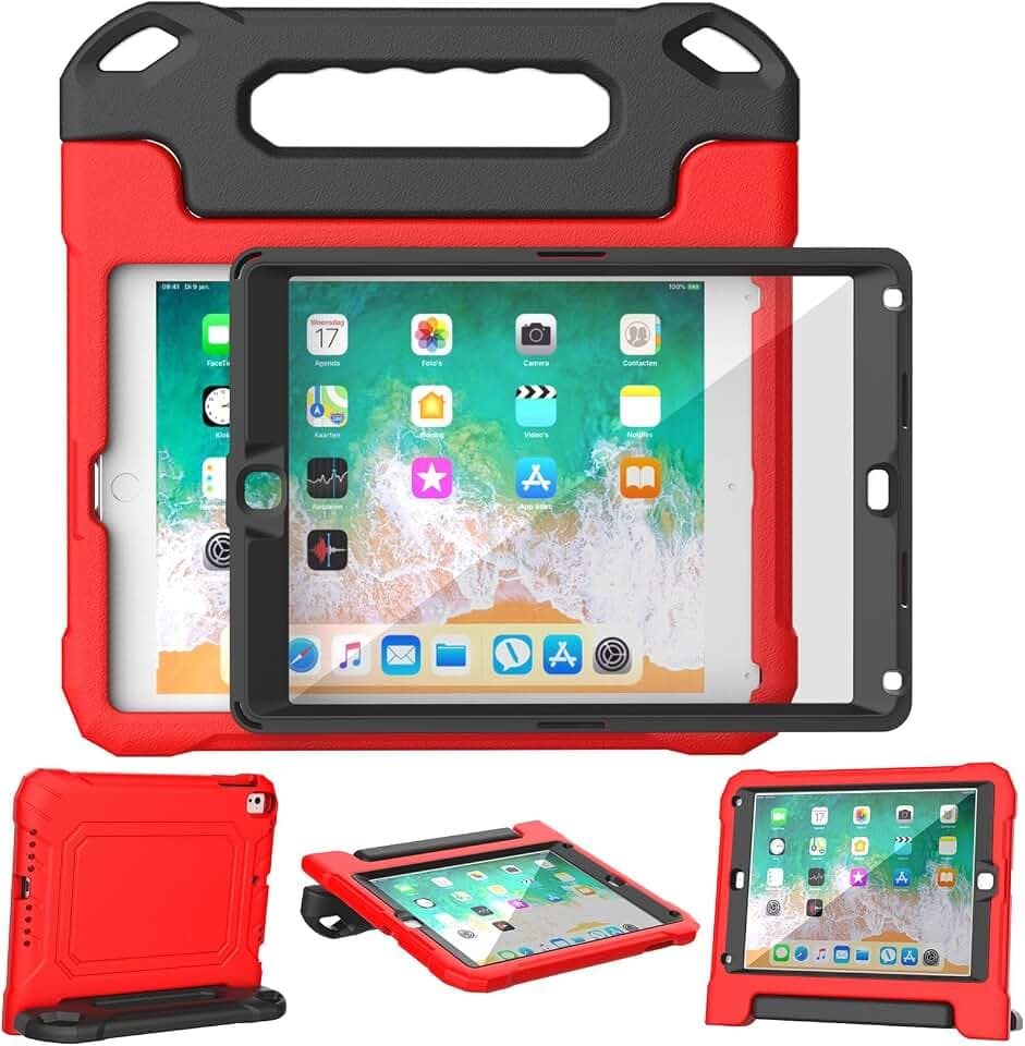 YIHE Kids Case for iPad 9.7" 6th/5th Gen, Air 2nd/1st, Pro 9.7", Red Black