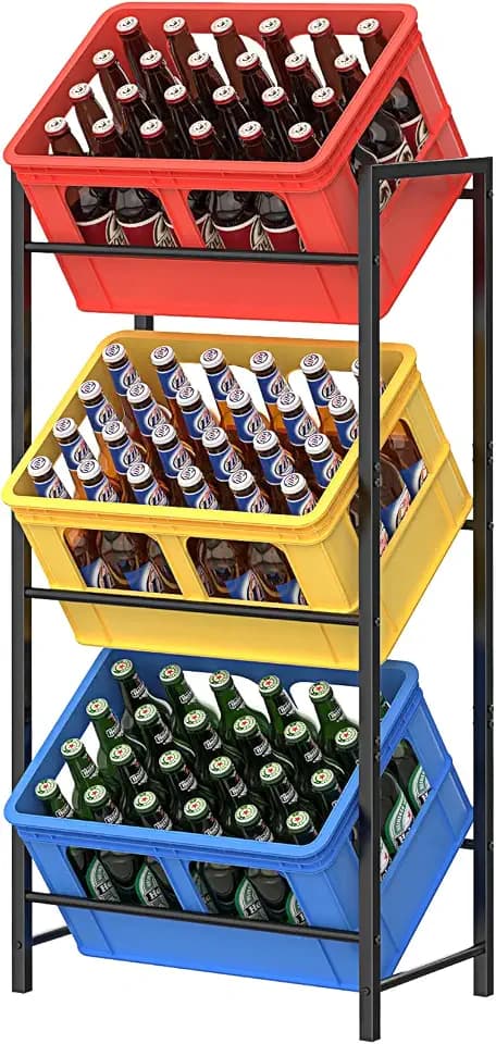 WELDUN Getränkekistenregal für 3 Getränkekisten, Meatll Kistenregal mit 3 Ebenen für Bier, Obst, Gemüse, Wasser, Tragfähigkeit 90KG