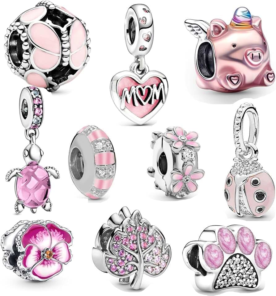 10 Pack Silver Spacer Beads Charms fit Bracelet DIY Bracelet CZ Pendant Set (J)
