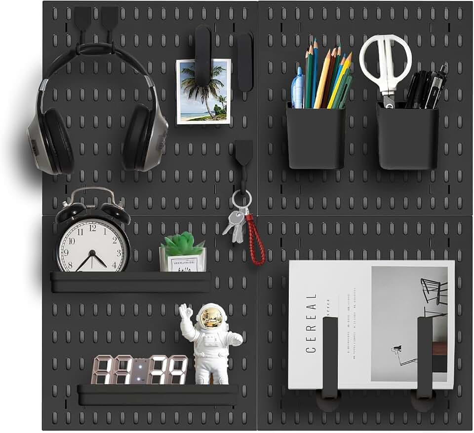 Pegboard Wall Organizer Kit, Modular Storage System, Black