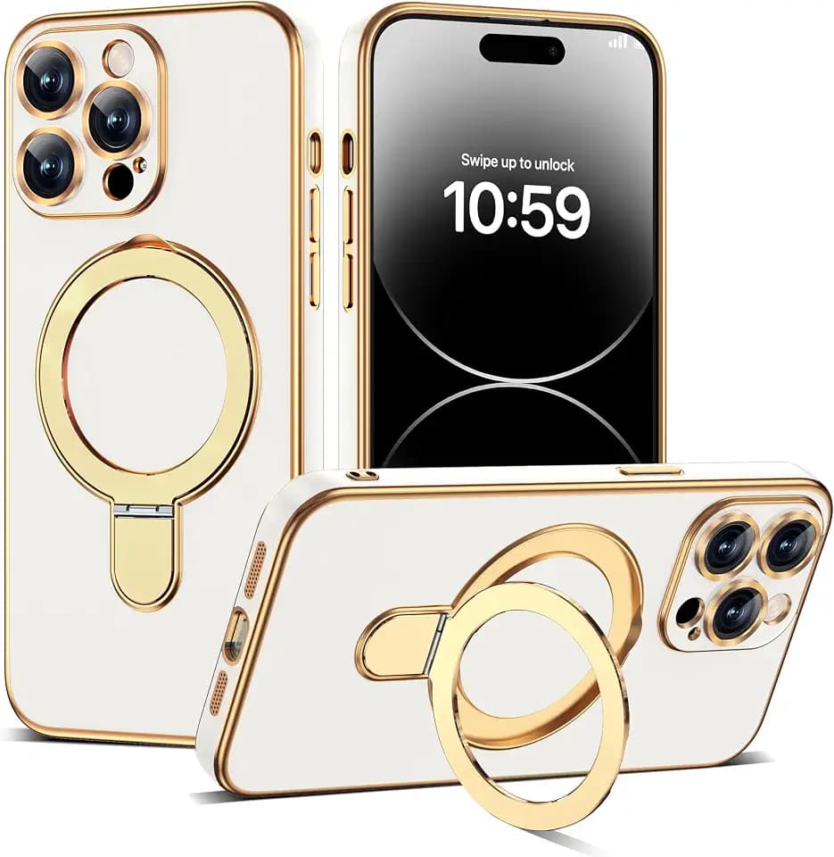 Plating Phone Case for iPhone 14 Pro Max with Stand 6.7", White